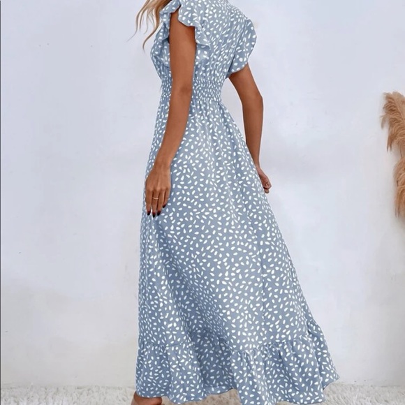 Dots ruffle trim shirred waist maxi dress mint blue - Picture 15 of 16